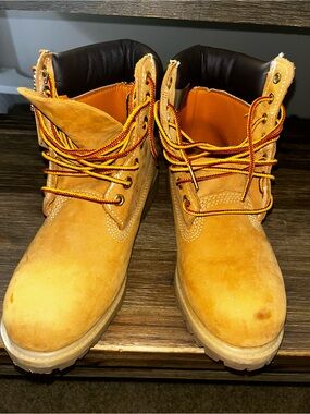 Timberland Wheat Nubuck Work Boots with Black Collar